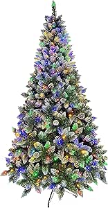 Asinse 6ft Prelit Artificial Hinged Christmas Tree with 400 Multi-Color Lights, 926 Branch Tips and Foldable Metal Stand, Perfect Choice for Xmas Decoration